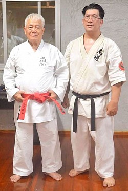 with former Okinawa Shorinryu Karatedo Kyokai President, Takeshi Miyagi, Hanshi