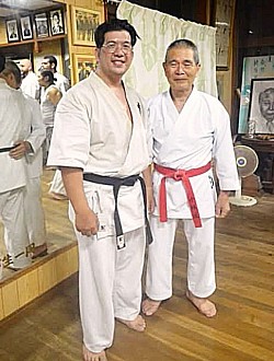 with current President of Okinawa Shorinryu Karatedo Kyokai, Maeshiro Morinobu, Hanshi